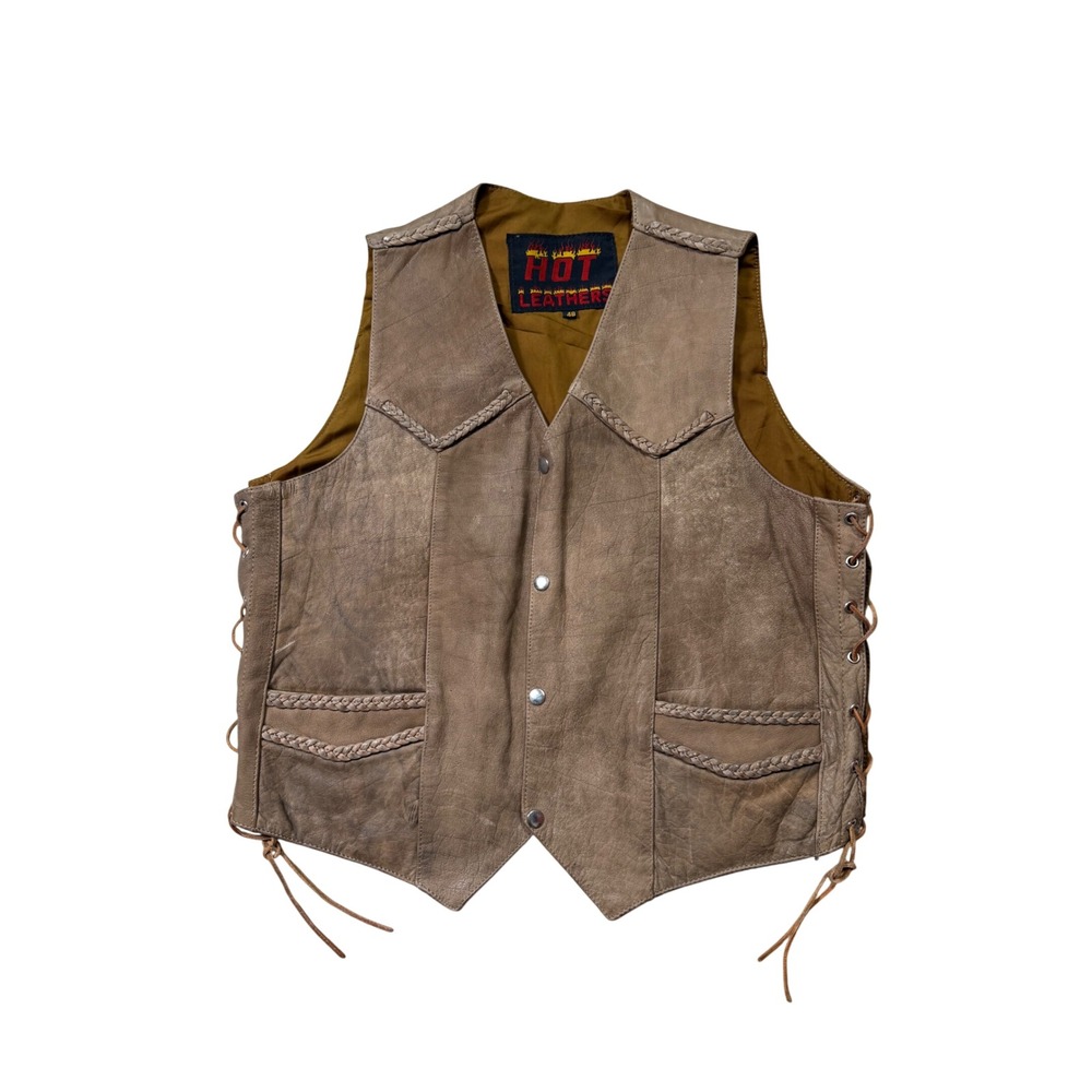 Vintage Hot Leathers Leather Motorcycle Vest Lace Up Side Western Biker Size 48